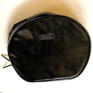 LANCOME Makeup Bag Cosmetic Box Train Case LG Round Black Travel Tote 13 X 10.25